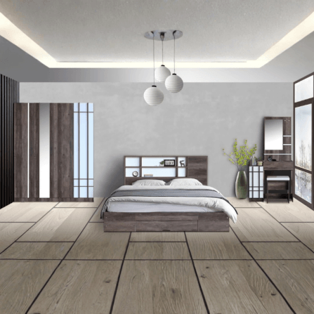 ชุดห้องนอน + ที่นอน PVC 6 ฟุต WISDOM DESIGN FURNITURE รุ่น NANA-L สี มอคค่า/ขาว ลิ้นชักท้ายเตียง_5